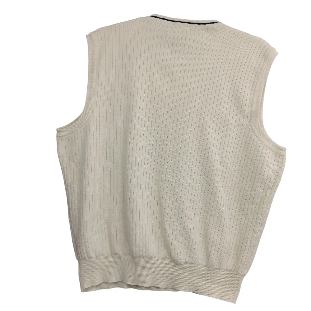 POLO GOLF RALPH LAUREN Men's Ribbed Knit Sweater Vest Large Cream Old Money
